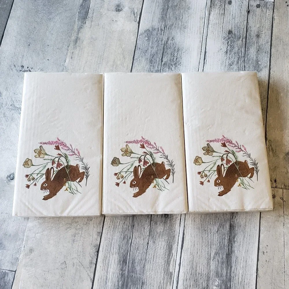 NWT – (Set of 3 pkgs) 16ct Paper Napkin per package Bunny Rabbit Flower